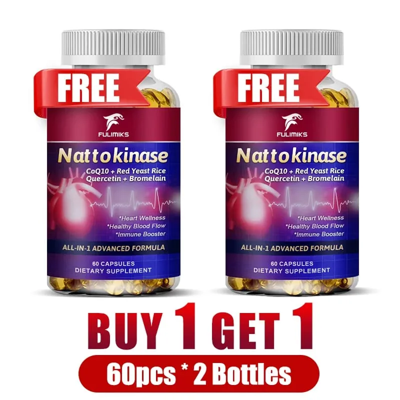 Nattokinase Capsules with CoQ10 Quercetin Support Healthy Circulation Blood Flow & Heart Inflammation Vitality & Longevity