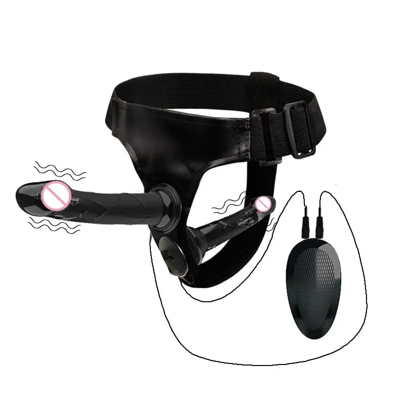 Vibrating Double Penetration Strap On Dildo Harness Adjustable Belt Dual Ended Anal Plug Sex Toy for Couples Remote Control A