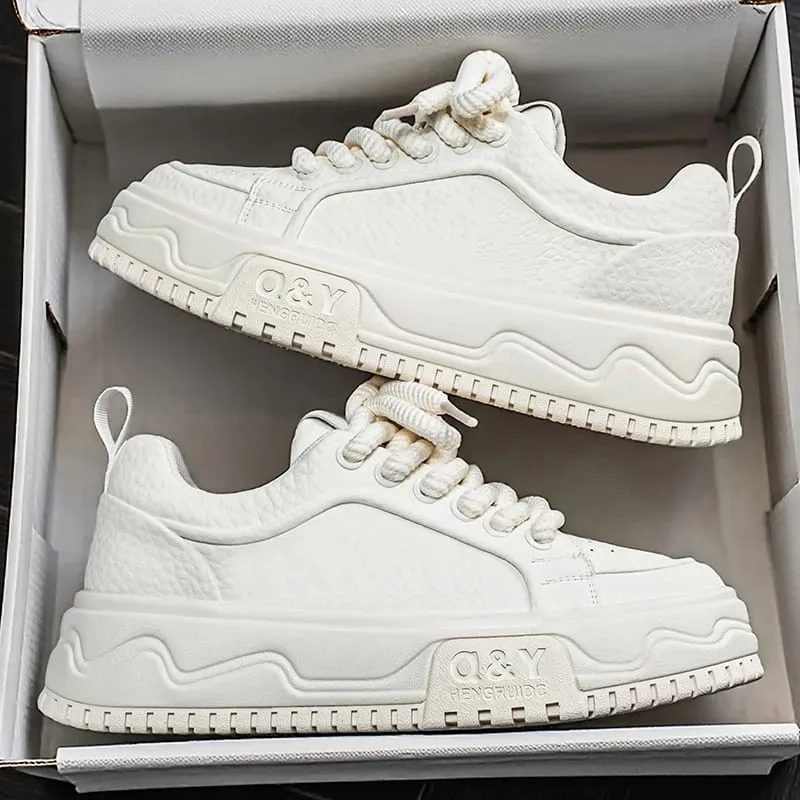 Men's Height Increasing Thick Sole Platform Shoes Fashion Leather Casual Skateboard Sneakers Streetwear