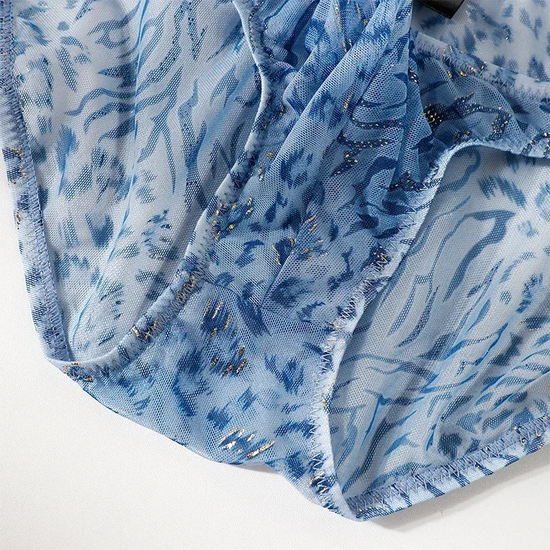 Men Leopard Printed Mesh Underwear Ice Silk Thin Breathable Low Waist Quick Dry Cool Summer Mens Briefs Panties — image 25