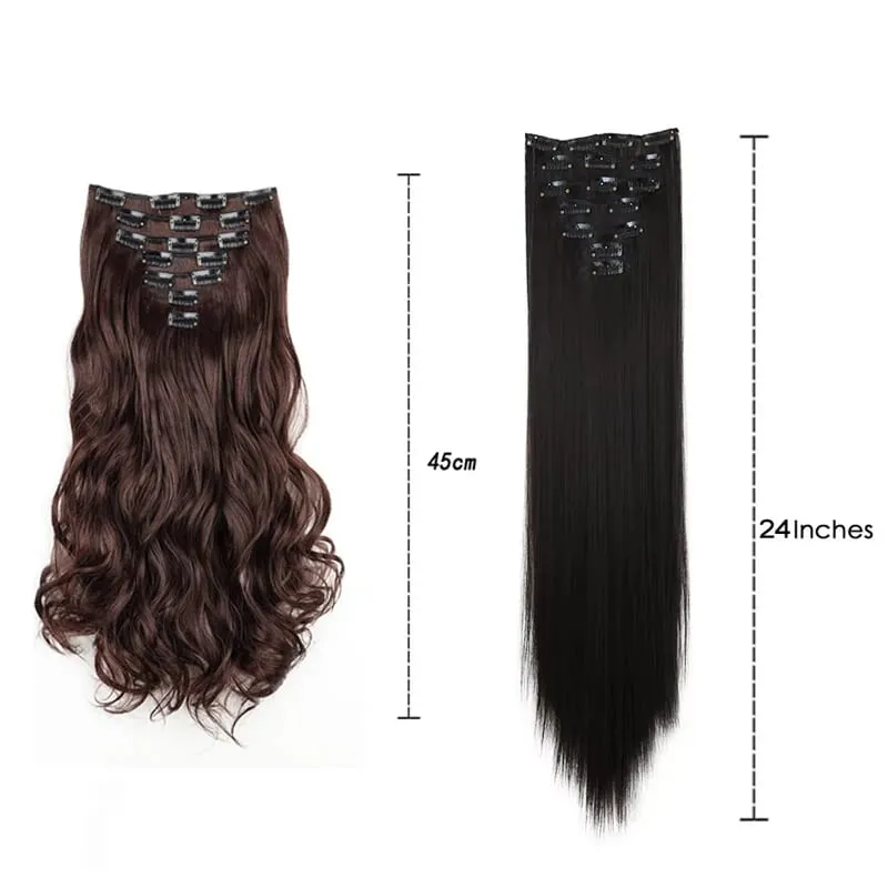 7Pcs/Set16Clips Hair Extension Black Long Straight Natural Hair Ombre Hairpiece Heat Resistant Fiber For Women Hairstyle Cosplay — image 3