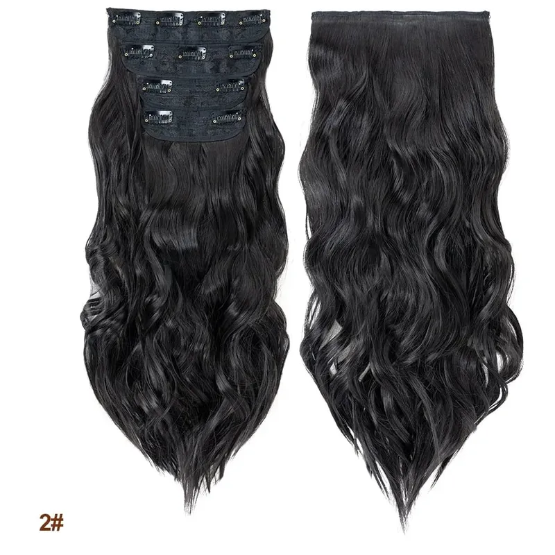 4 Pieces Set Clip In Hair Extensions Highlight Wavy Curly Long Synthetic Hairpieces For Women 22 Inch 180g Hair Clips Hair