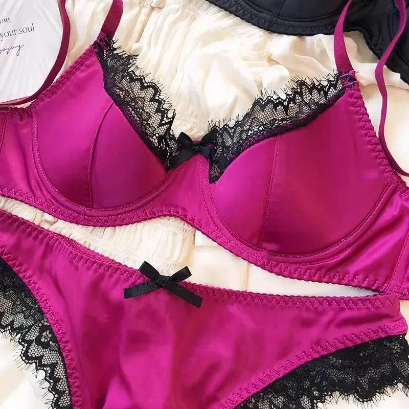French Thin Cup Lingerie Set Lace Push Up Bra Fashion Women Silk Fabric Underwear High Quality Intimates Bras and Panties