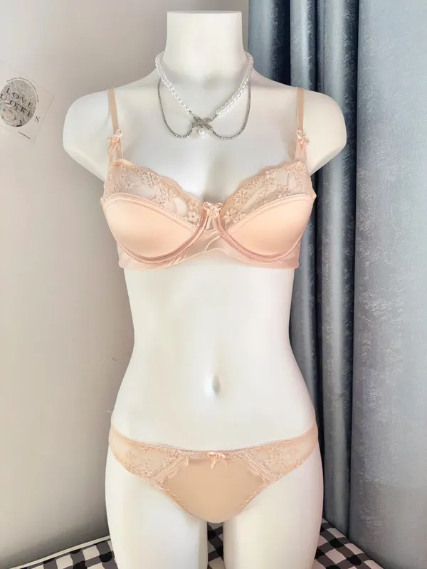 Popular Red Lace Minimizer Bra Set Ladies Half Cup Ultra Thin Big Bust Soft Support Bridal Party Honeymoon Night Out 32-38 Suit