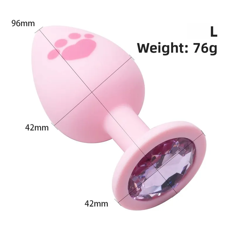 New 4 Sizes Cat Paw Silicone Anal Plug Pink Butt Plug Crystal Base Anus Dilator Expander Sex Toys For Woman Men Prostate Massage