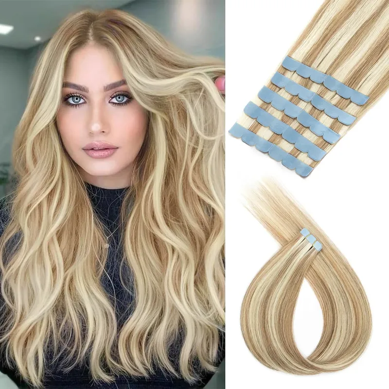 Blonde Mini Tape in Hair Extensions Human Hair Natural Tape in Extentions 3x0.8cm Invisible Tape 10pcs/pack For Side Hair