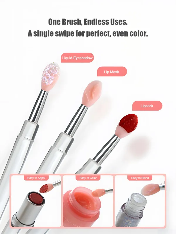 4/10 Pcs Reusable Silicone Lip Brush with Cap Portable Lip Gloss & Lip Mask Applicator Dual-Ended Makeup Brush for Lips and Ey — image 2