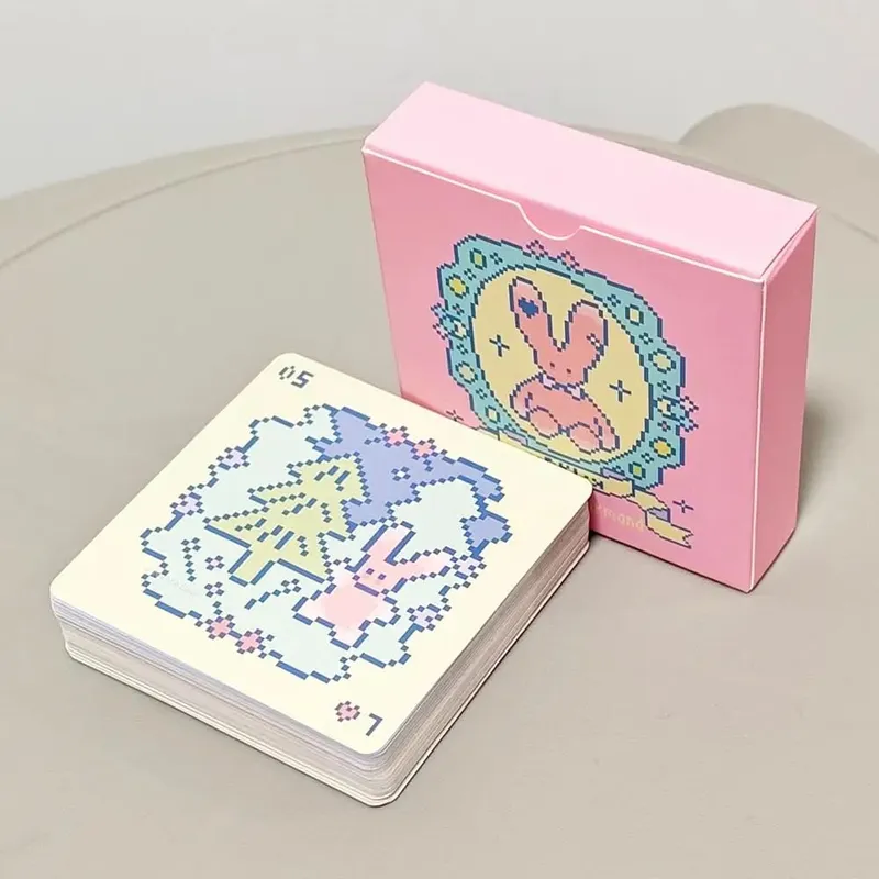 Kawaii Pixel Art Pinkish Lenormand Deck - 42 Cute Rabbit Oracle Cards 7x7cm for Divination Square Mini Deck Embossed Cardstock — image 4