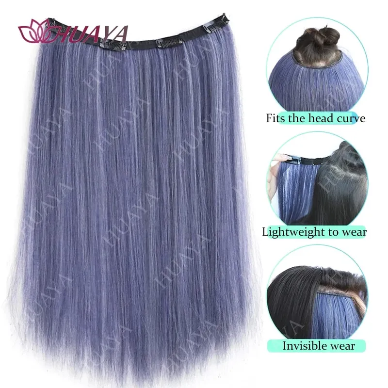 SyntheticColored Hair Extensions 20Inch Cosplay Hairpiece Straight One Piece With 4Clips In Hair Extensions for Women Halloween