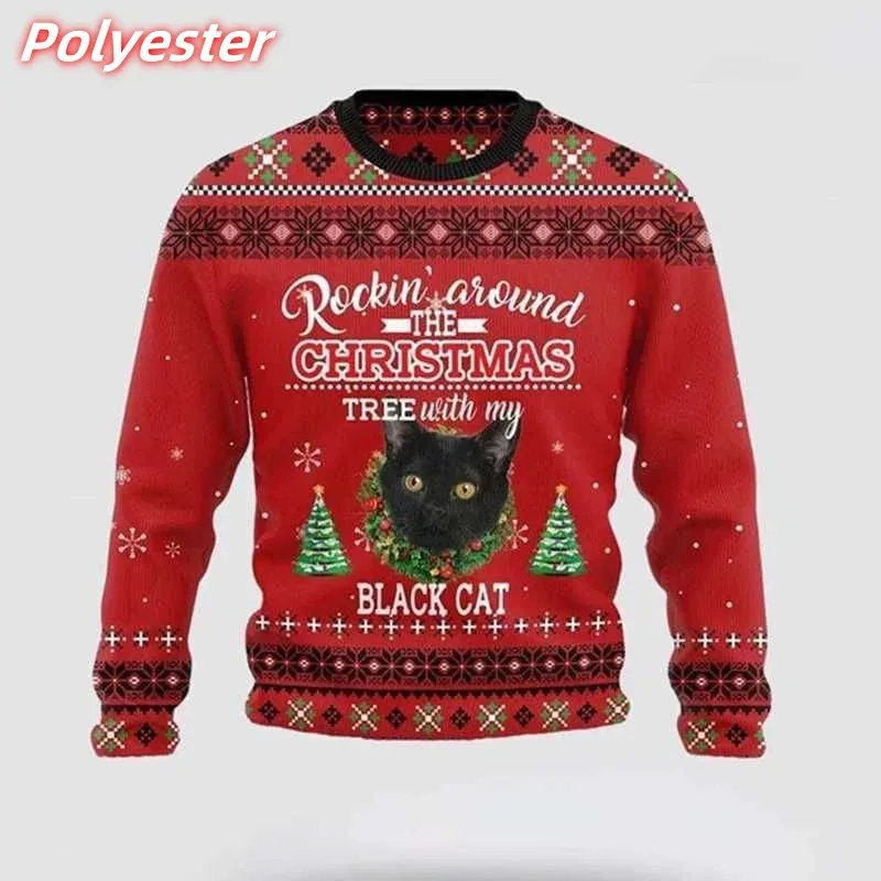 3D Printed Cat Snowflake Hoodie For Men Christmas Gift Pattern Sweatshirt Casual Long Sleeves Pullovers Round Neck Hoodies
