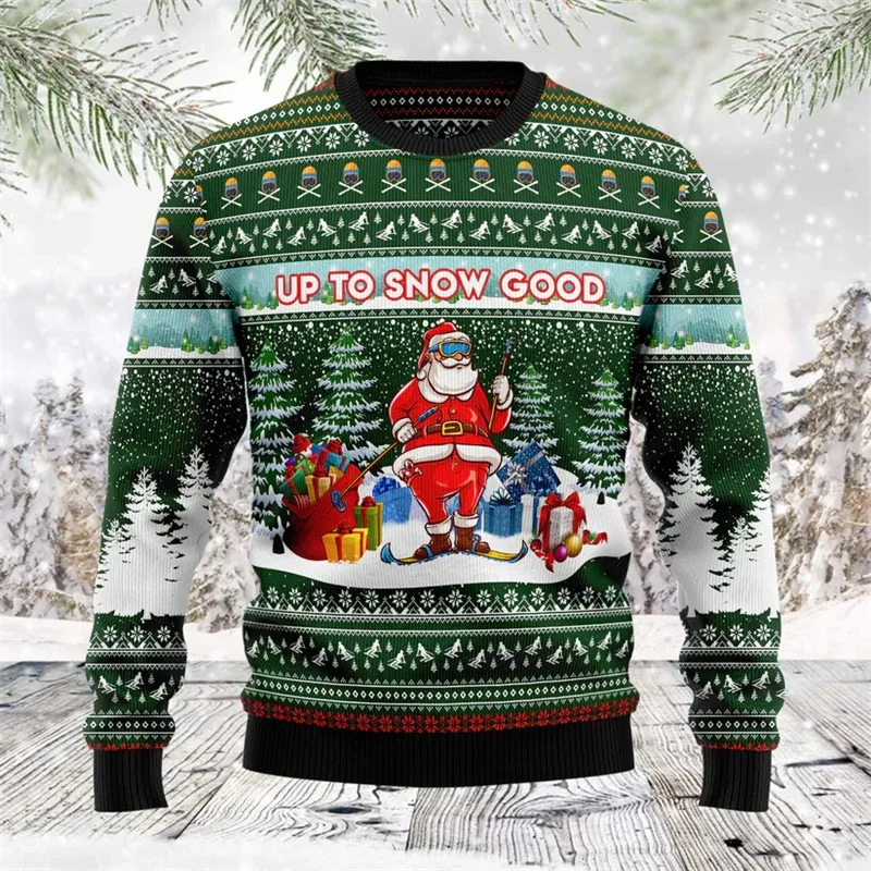 Fashion Skiing Santa Graphic Ugly Christmas Sweater For Men Trendy Streetwear 3D Printed Xmas Sweatshirts Loose Holiday Pullover — image 6