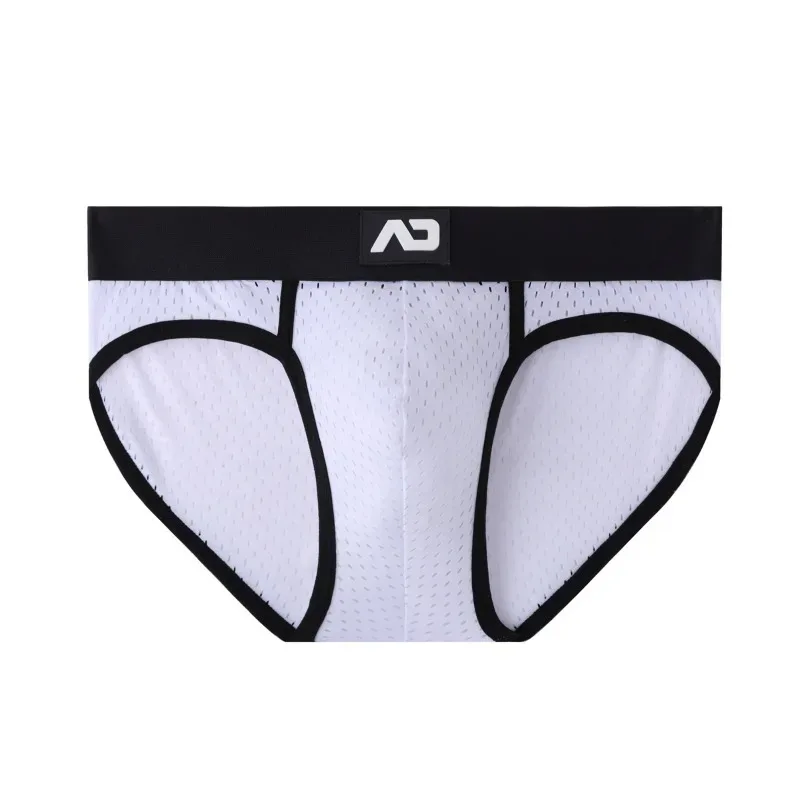 2026 solid color new men's low waist through mesh breathable briefs addicted underwear AD4-M388