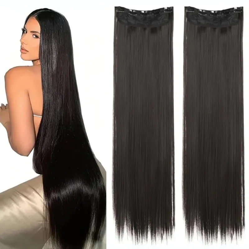 40 inch Long Straight Synthetic Hairpieces Clip In Hair Extensions Black Natural Hair Piece for Women — image 2