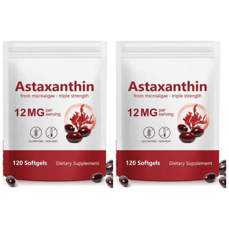 Astaxanthin Softgels From Microalgae Promotes Collagen Production Soy Free Gluten Free Non GMO Triple Strength 120 Softgels