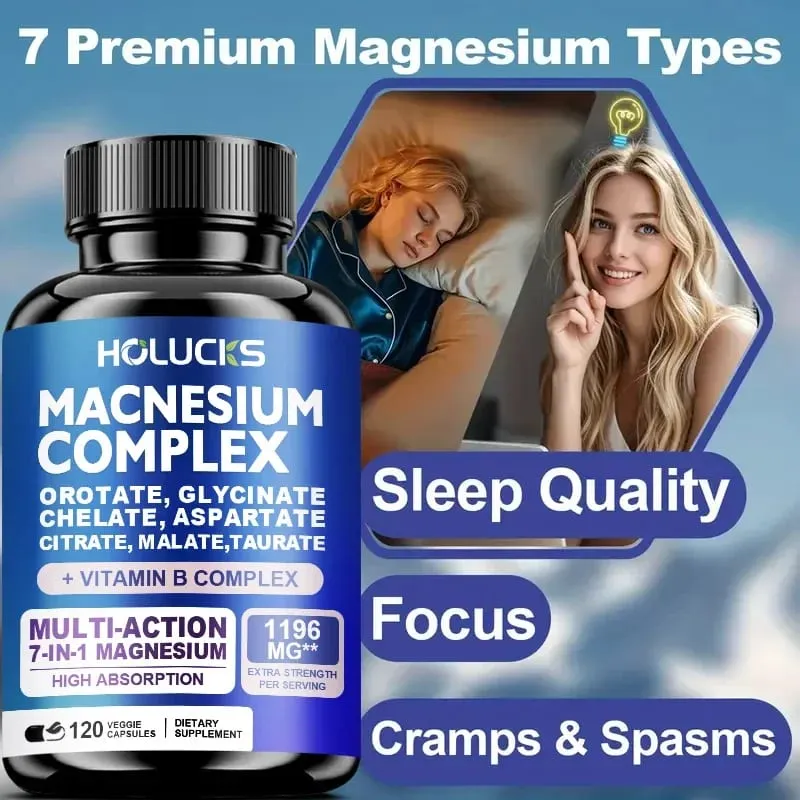 Magnesium Complex 1000mg Supplement with Vitamins C E B1 B2 B6 B12 Chelated Magnesium Glycinate Malate Taurate &Citrate