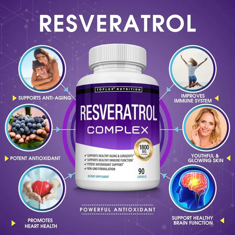 Resveratrol Complex - Trans Resveratrol Supplement with Grape Seed - Promote healthy aging immune system brain functio 90 pill