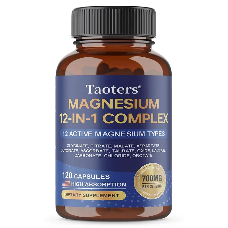 อาหารเสริมแมกนีเซียม 12-in-1 ที่ซับซ้อน – 700 มก. การดูดซึมสูง Glycinate Citrate Malate และ Taurate Blend สำหรับการนอนหลับของเส้นประสาทกล้ามเนื้อ