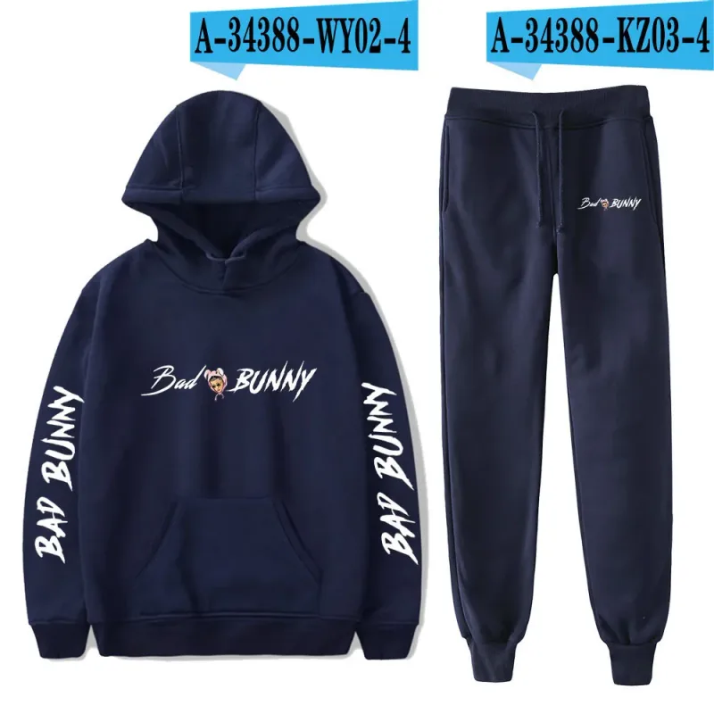 Harajuku Comfortable Funny bad bunny Print Sweatshirt Sweatpants Suit Men/Women Hoodies+ Trousers Suit Cute 2 Piece Set Clothes