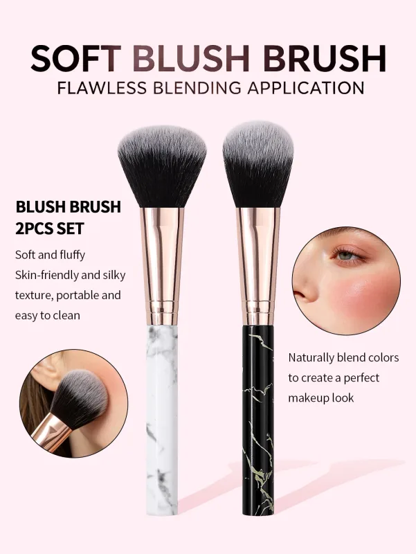 2Pcs Marble Handle Blush Brushes Soft Fluffy Face Makeup Brush For Cheek Blush Powder Cosmetic Blending Beauty Make Up Tools