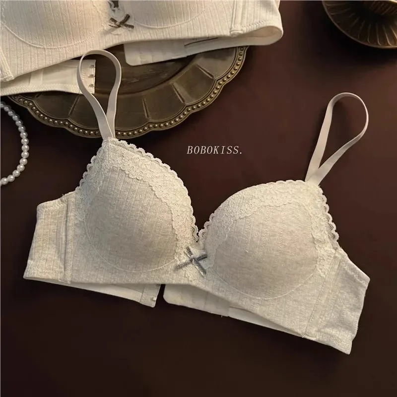 Teenage Sexy Lace Floral Bra Set Comfortable Non-steel Ring Beauty Back Small Breasts Gathered up Support Anti-Sagging Bra Set