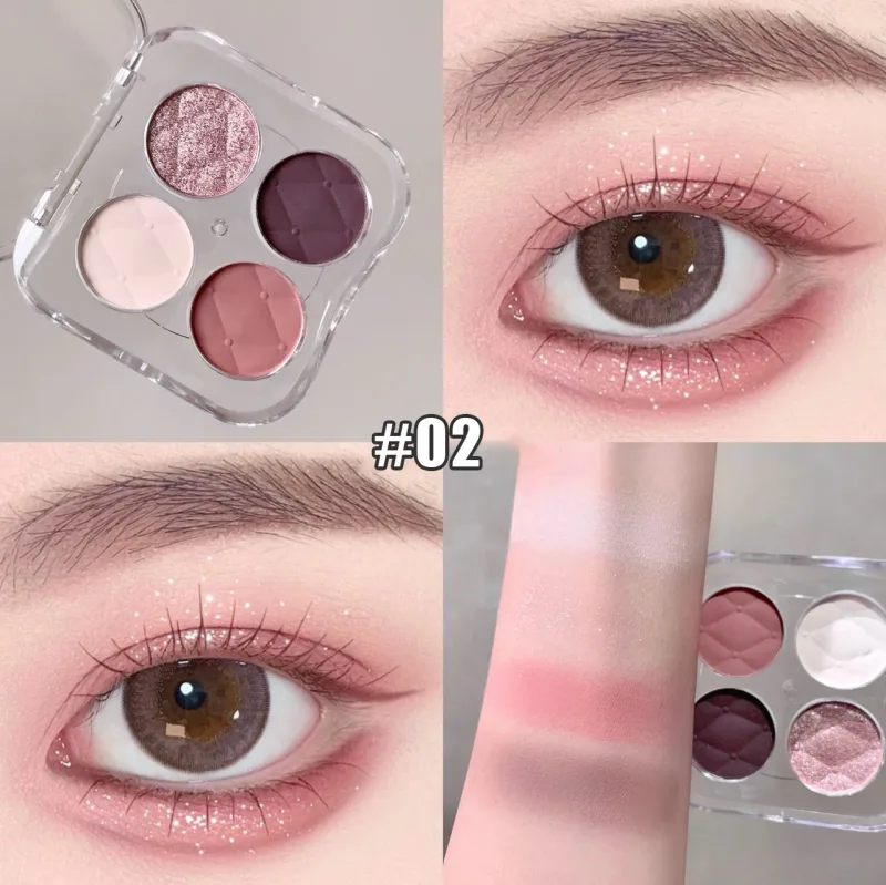 4 Color Eyeshadow Palette Shiny Peach Pink Eye Shadow Matte Milk Tea Eyes Makeup Palette Waterproof Glitter Shimmer Eye Cosmetic