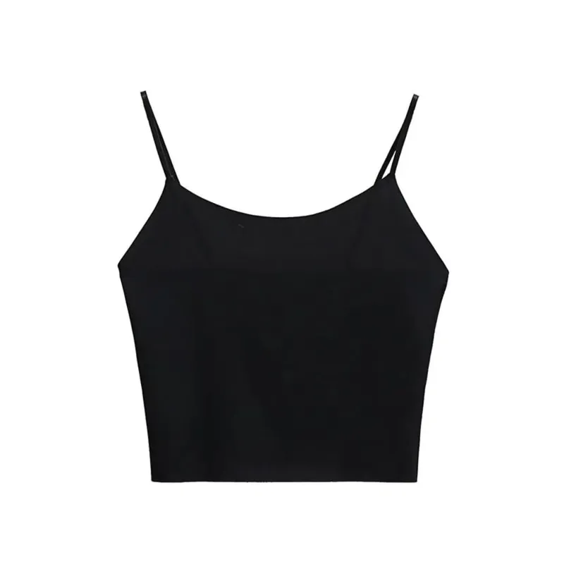 Thin Ice Silk Traceless Sling Tank Top Bralette Crop Tops Strap Skinny Vest Tops Solid Color Slim Fit Sleeveless Camisole Women