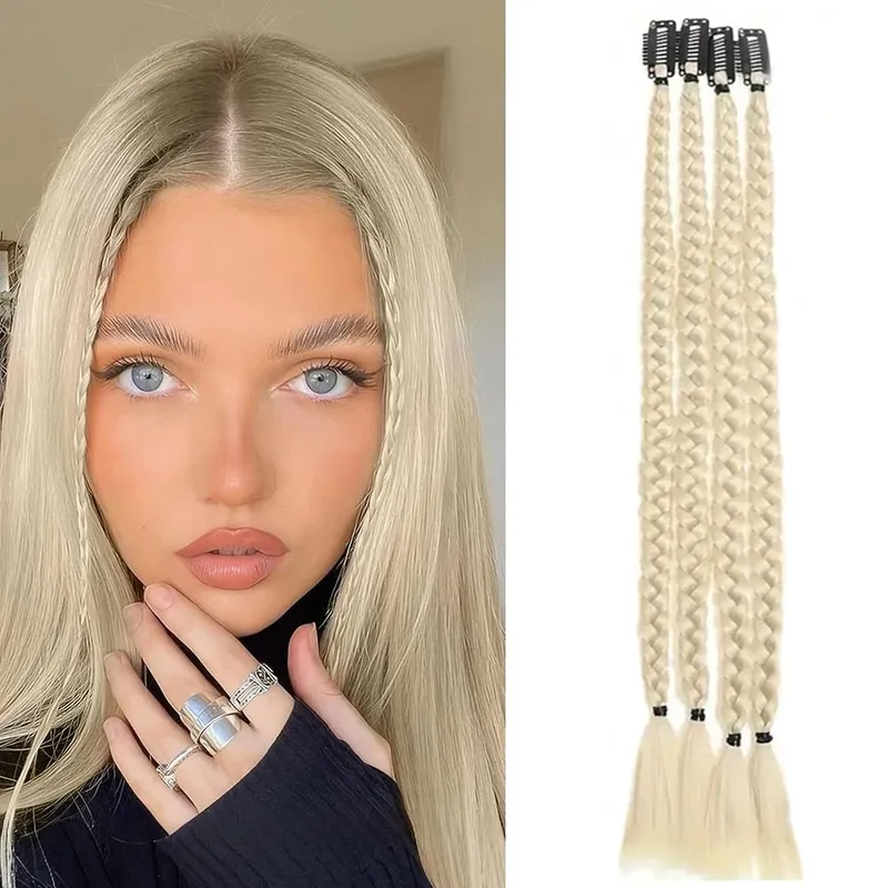 4pcs Synthetic Box Braids Clip In Hair Extensions K-POP Long Hair Braid Extensions For Party Use Y2K Hair Accessories