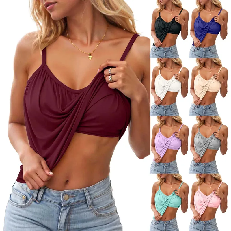 Women Padded Bra Tank Tops Casual Vest Female Push Up Camisole With Built In Bra Summer Solid Color Spaghetti Straps Cami Top