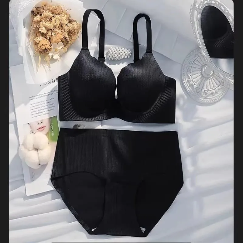 High Quality Thick Padded Wirefree Bra Set Women Seamless Solid Gathering Lingerie Comfort Push Up Effect Perfect for Smaller