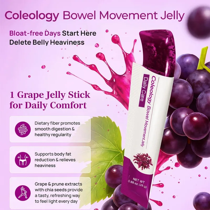 Bowel Movement Jelly (10 Days) - Garcinia Cambogia Jelly Sticks. Grape and Chia Seed. Polydextrose Collagen Hyaluronic Acid