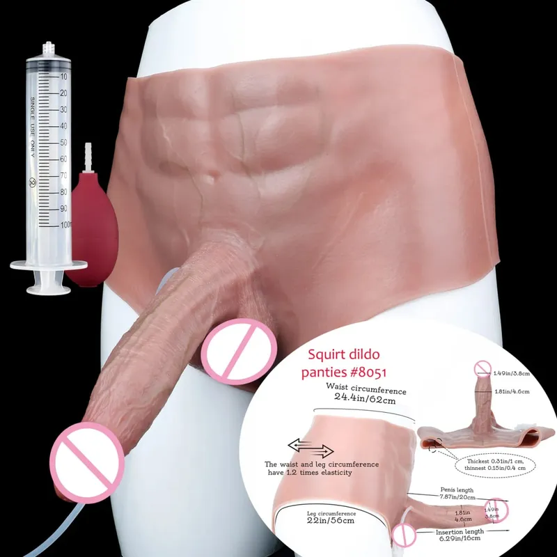 Black Nude Silicone Squirting Panties With Simulated Solid Penis Strapon Big Realistic Ejaculation Dildo Sex Toy For Women