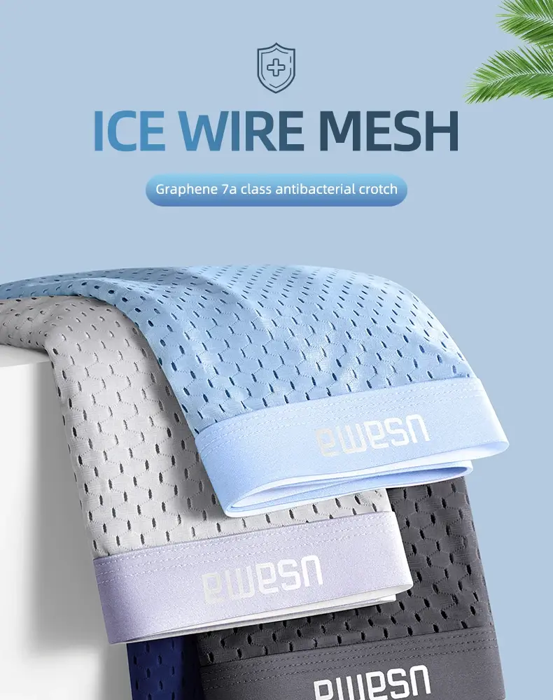 5pcs Men's Boxer Shorts Ice Silk Underwear Plus Size Underpants Cool Breathable Sexy Slim Panties Mesh Lingerie Wholesale Lots