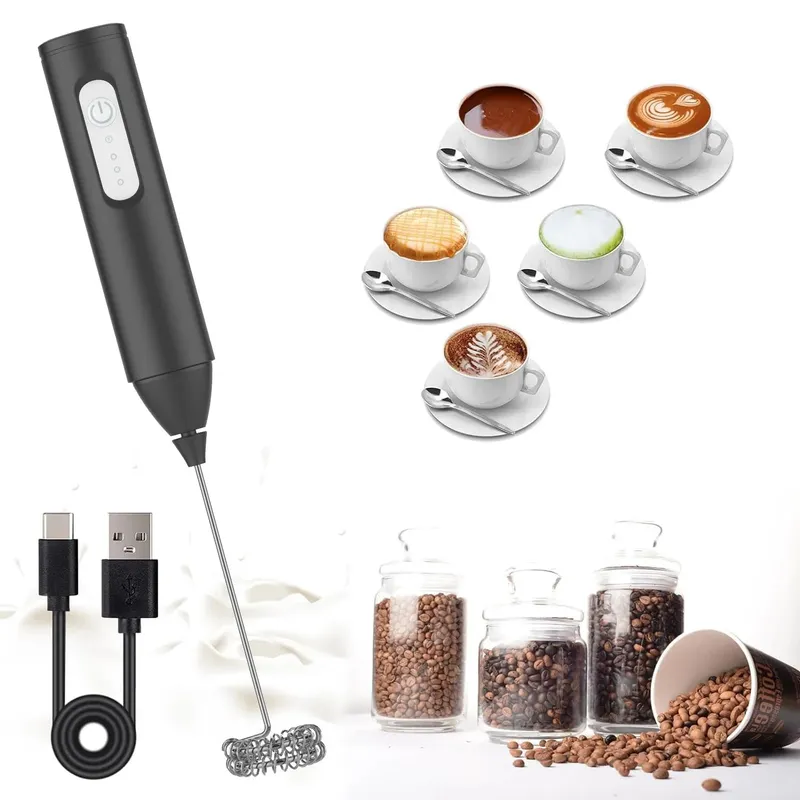 Milk Frother USB Rechargeable 3 Speeds Foam Maker Coffee Whisk Mixer Electric Handle Blender Egg Beater — image 1