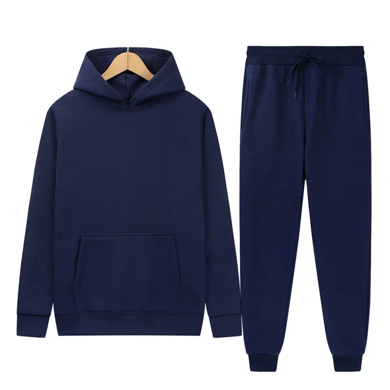 Men's Autumn/Winter New Solid Color Hoodie + Pants Two-Piece Set, Stylish Casual Sports Suit with Custom Printed Logo — image 31