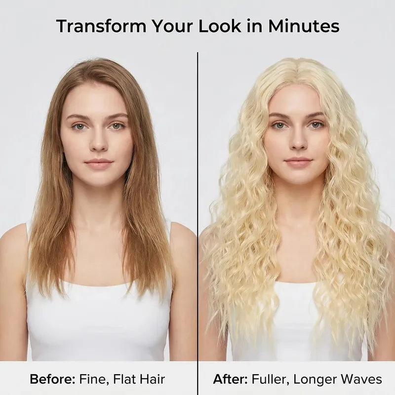 22" 1 Piece Light Blonde Corn Wave Clip In Hair Extensions Thick Full Head Synthetic Hairpiece for Women Natural Heat Resistant