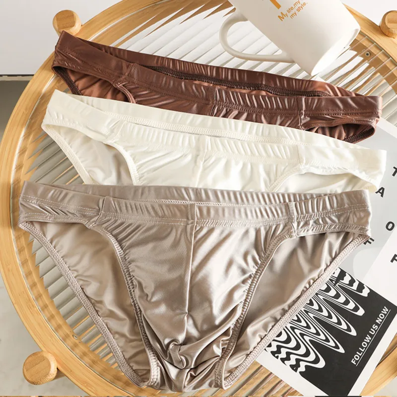 Luxury Satin-like Men Underwear Ice Silk Thin Smooth Briefs Sexy Breathable Underpants U Bulge Pouch Quick Drying Panties Cuecas