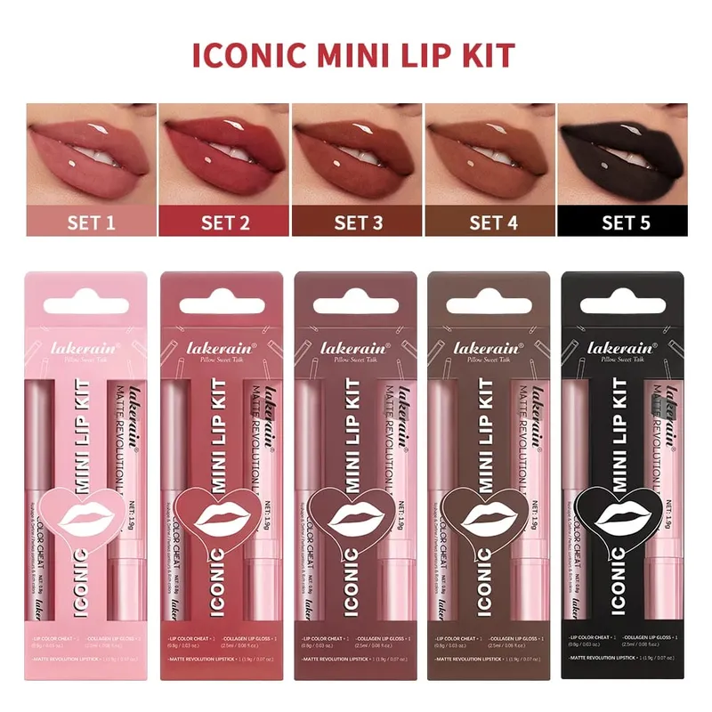 5 farve læbe liner + læbestift sæt og læbe plet let farve mat læbe kit læbestift Langvarig rød læbestift læbe makeup sæt
