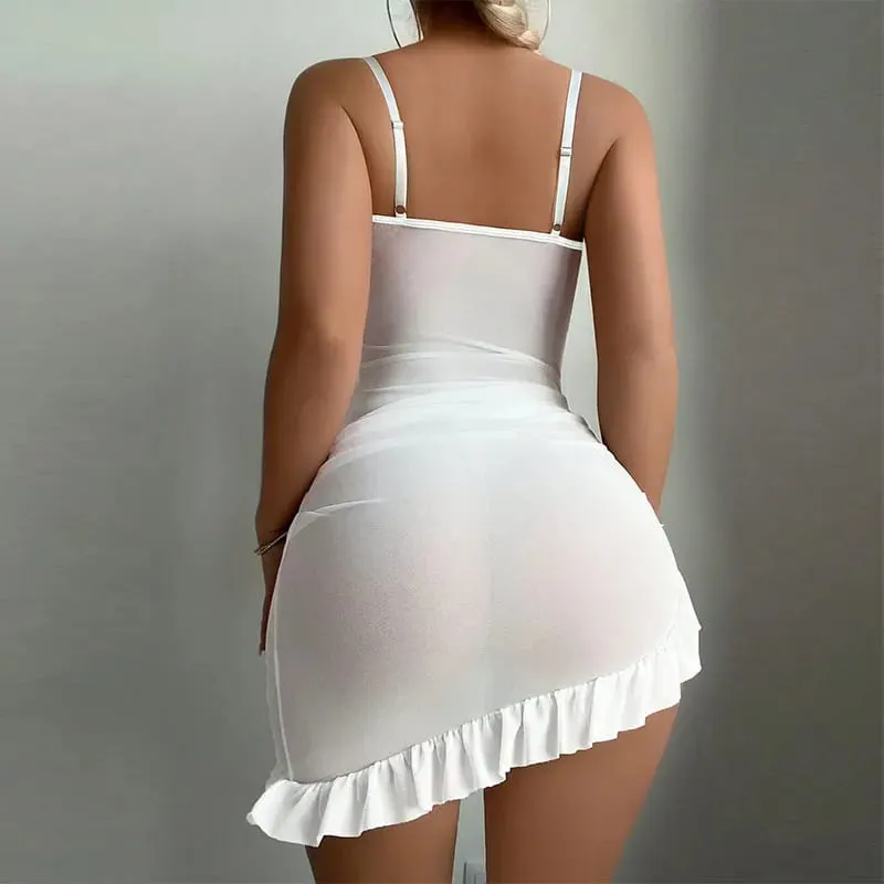 New Transparent Bra And Thong Underwear Set Women's Lingerie Night Dress Delicate Nightgown With Panties Steel Ring Push Up Bras — image 2