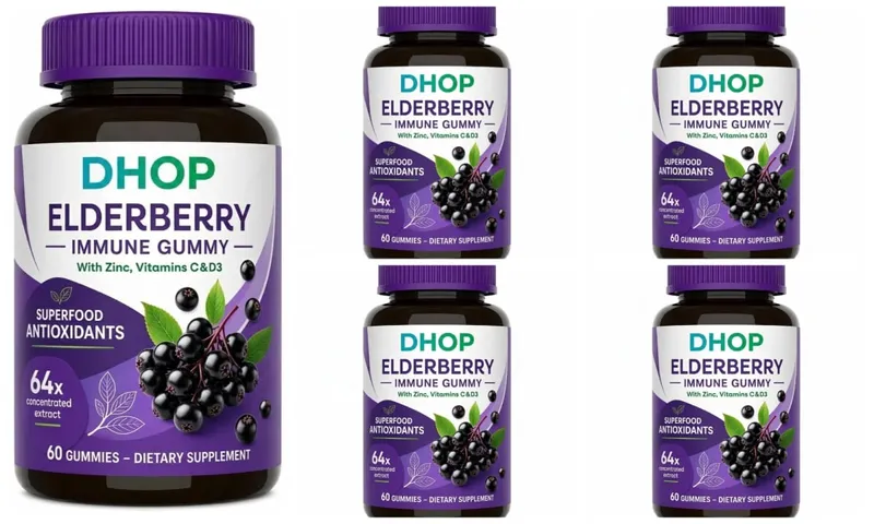Black Elderberry Gummies 60pcs for Immune Support Sambucus Extract Zinc Vitamin C D3 for Adults Kids 2 Capsules Per Day
