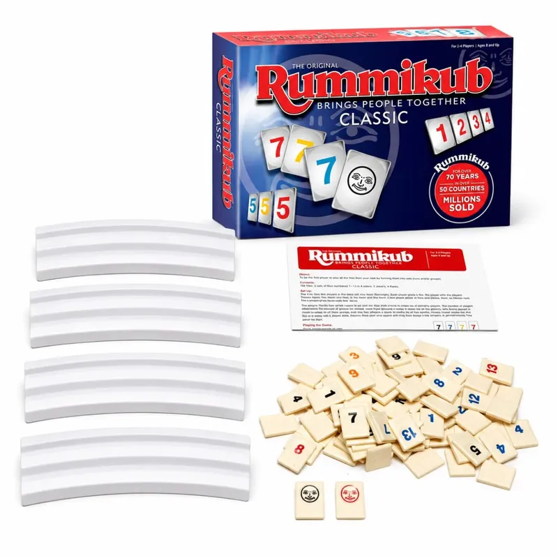 Rummikub Classic Number Tile Strategy Board Game with Racks Family Party Kids Adults English Version