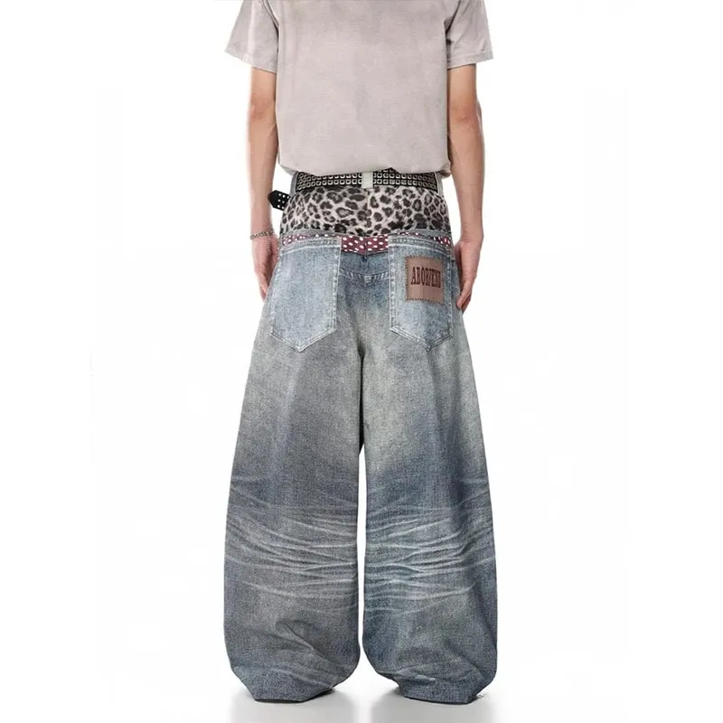 Men Blue Jeans Y2k Gyaru Punk Oversize 3D Print Denim Pants Vintage Hiphop Grunge Baggy Denim Trousers Alternative Clothes