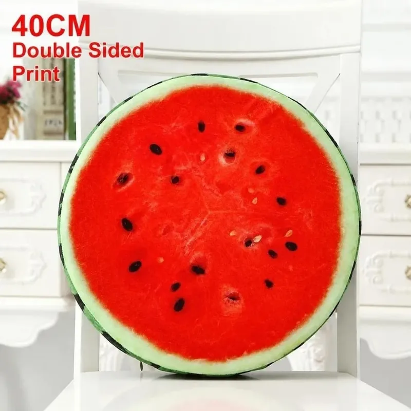 Cute Round Fruit Pillow Fruit Slice Print Plush Fabric Seat Cushion Stuffed Inner Simulation Plush Pillow Sofa Decor