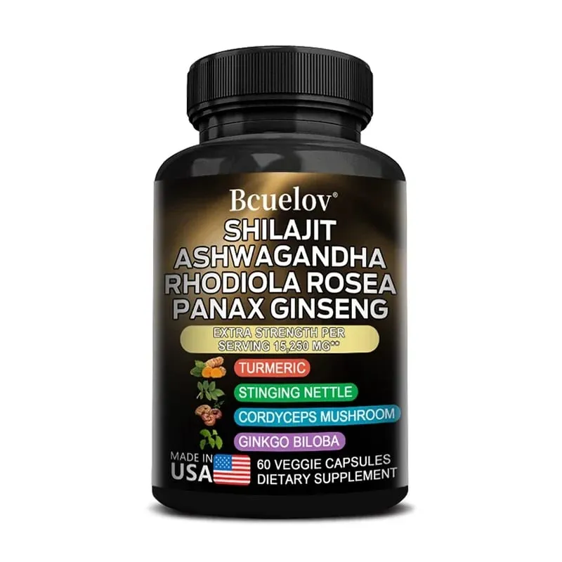 8-in-1 Shilajit Pure Himalaya Capsules with Ashwagandha Rhodiola and Panax Ginseng To Support Brain Joint and Immune Health