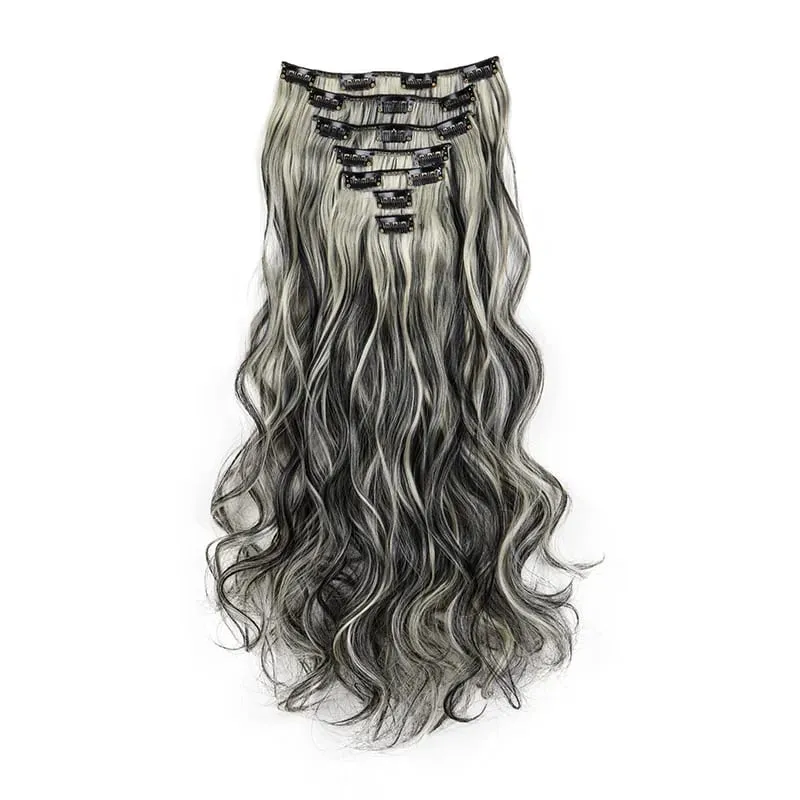 Synthetic 24Inch 7pcs/set Long Curly Clip In Hair Extensions Heat Resistant Fluffy Hairpiece for Women Daily Party Use