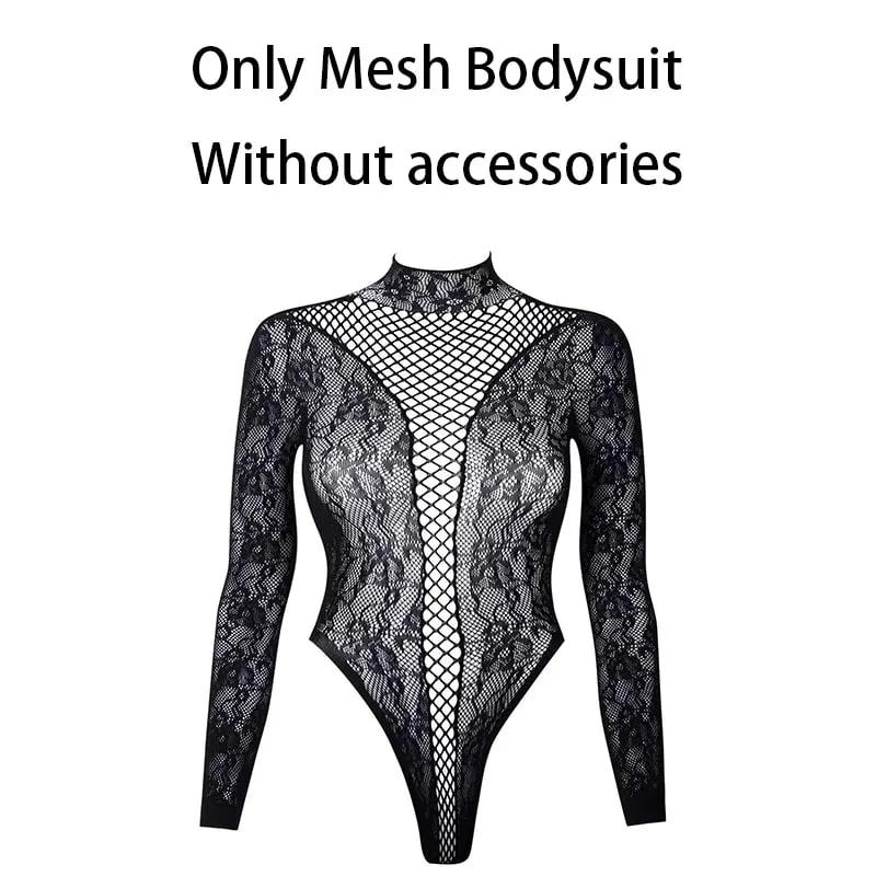 Women Summer Long Sleeve Bodysuit Cover Up Hollow Out Beachwear Without Underwear Sheer Mesh Fishnet Music festival Swimsuit — image 4