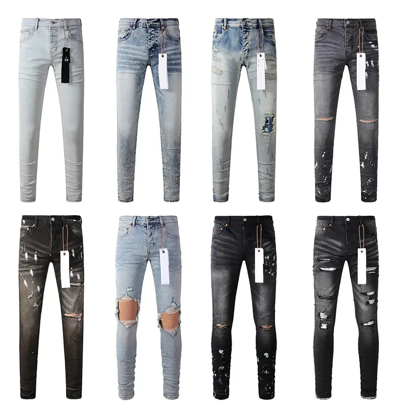 Men's Distressed High Street School Boys Fashion American Style Stretch Skinny Fit Ripped Jeans — image 1