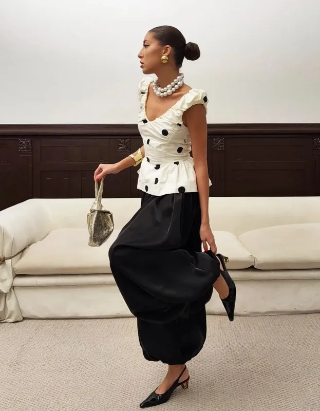 Slim Deep V Neck Polka Dot Tank Top Off-shoulder Ruffled Sleeveless Silk Vest Backless Lace Camis Female