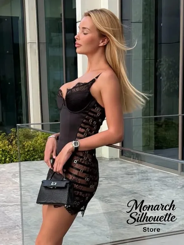 Sexy Satin Lace Patchwork Dress Women Chic Sleeveless See Through Short Sling Dresses 2026 Lady Fashion Party Club Outfits New — image 7
