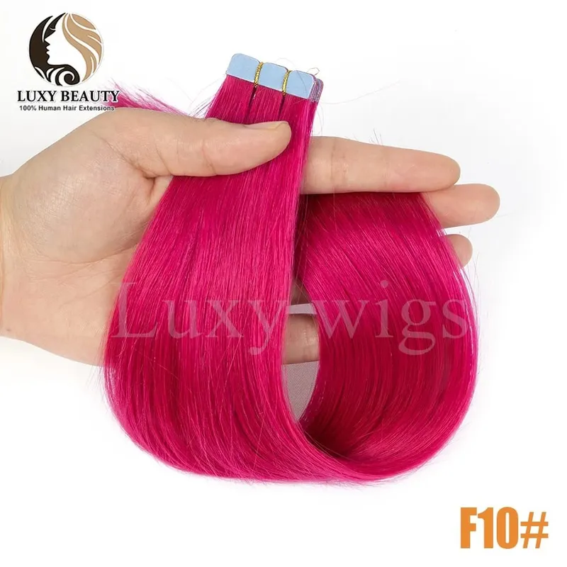 Colored Purple Mini Tape in Human Hair Extensions Invisible Seamless Tape in Hair 10pcs Pink Red Green Blue Mini Tape In Hair