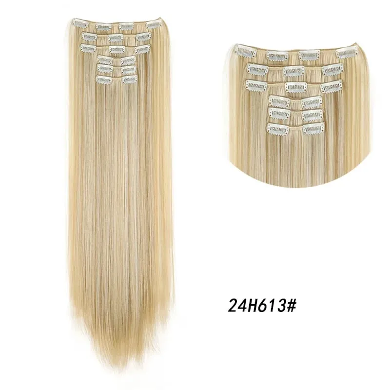 Synthetic Long Curly 16 Clips Hair Extension Heat Resistant Fiber Black Brown Hairpiece for Women Cosplay Wig Halloween Wig Part